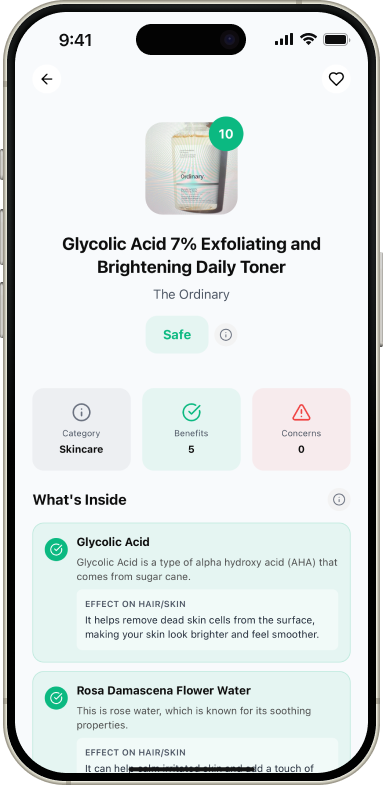BeautyScan App Screenshot - Safety Check