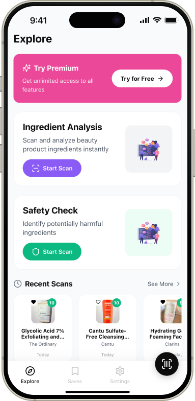 BeautyScan App Screenshot - Ingredient Analysis